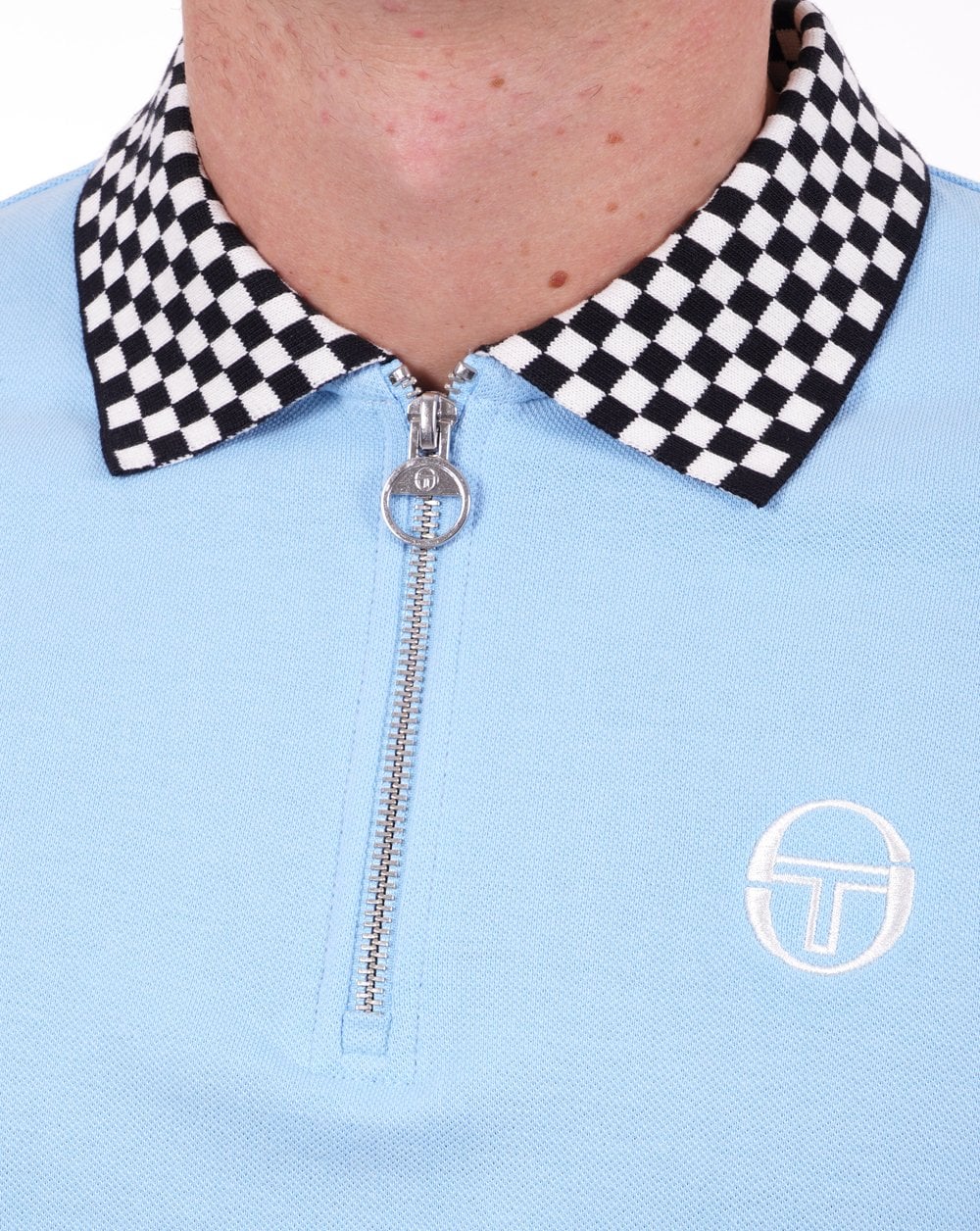 Sergio Tacchini Kariertes Poloshirt mit Reißverschluss, Himmelblau
