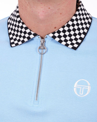 Sergio Tacchini Kariertes Poloshirt mit Reißverschluss, Himmelblau