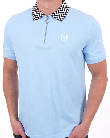 Sergio Tacchini Kariertes Poloshirt mit Reißverschluss, Himmelblau