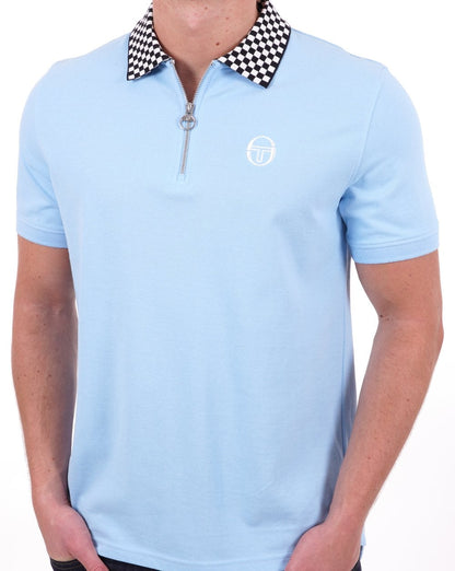 Sergio Tacchini Kariertes Poloshirt mit Reißverschluss, Himmelblau
