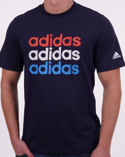 Adidas Multi Logo T Shirt Navy