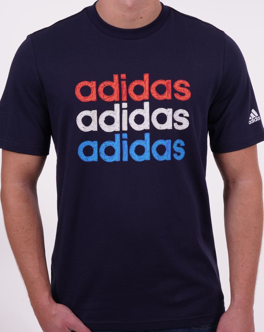 Adidas Multi Logo T Shirt Navy