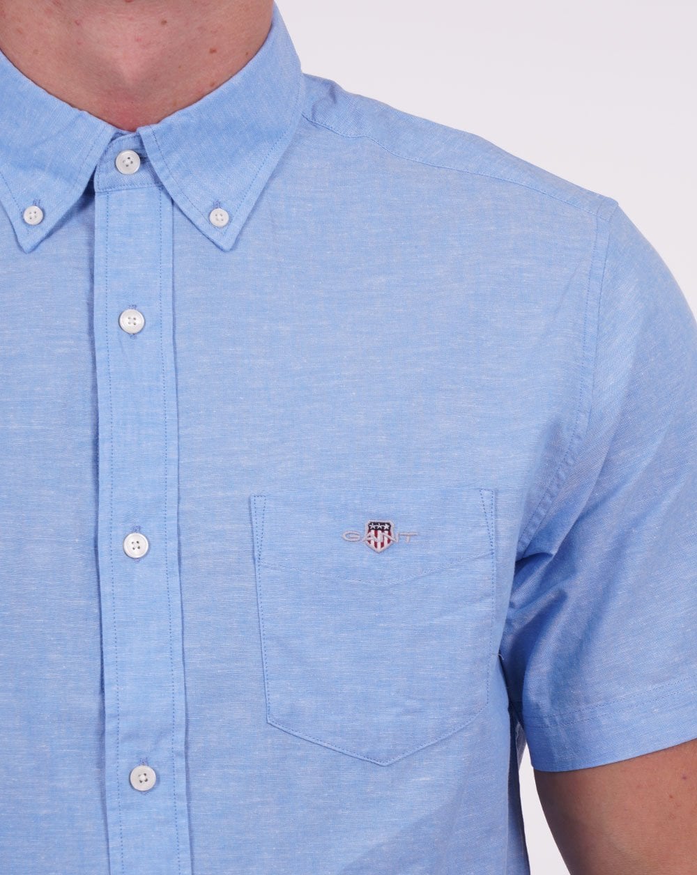 Gant Baumwoll-Leinen-Kurzarmhemd Day Blue