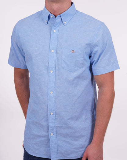 Gant Baumwoll-Leinen-Kurzarmhemd Day Blue