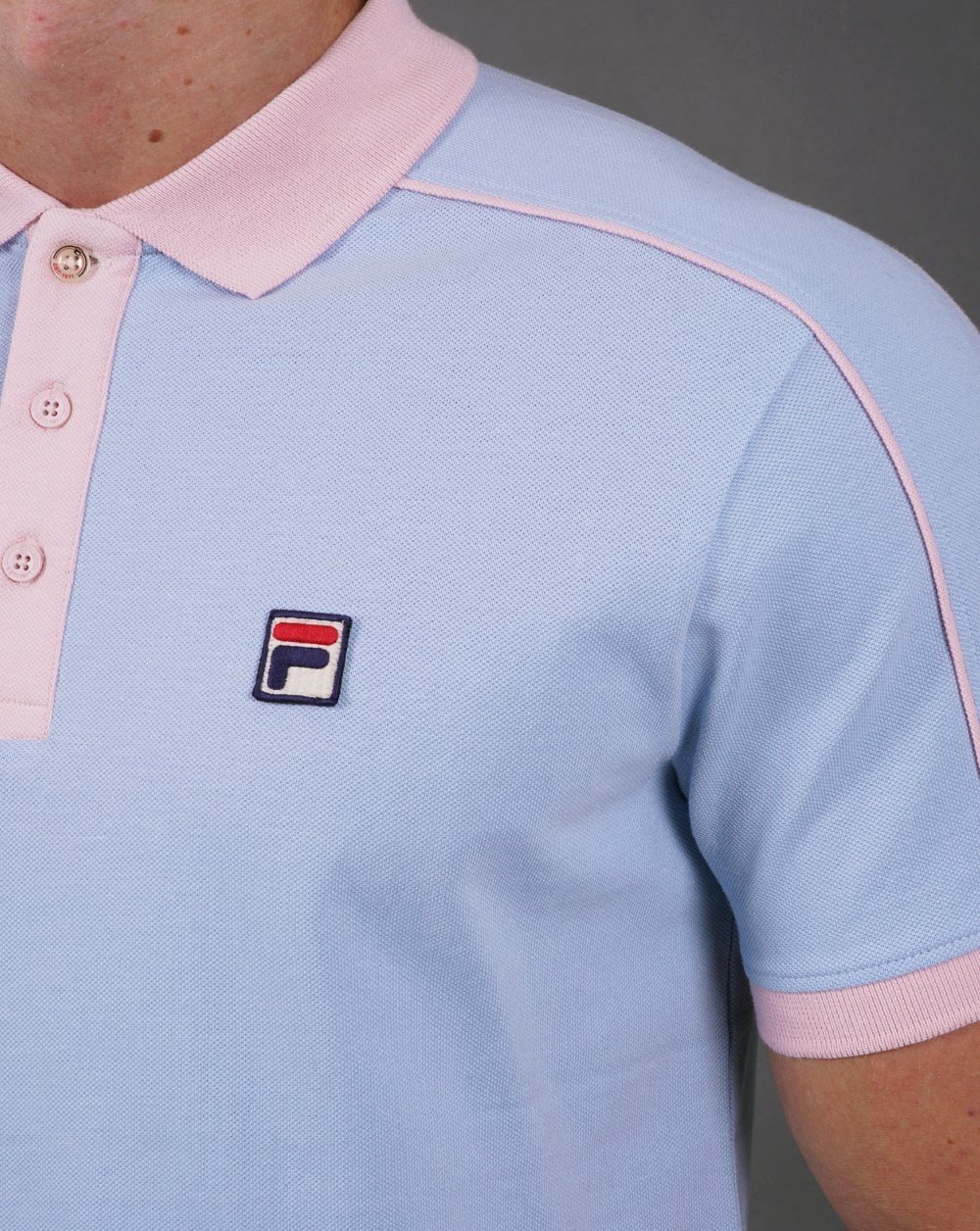 Fila Vintage Retro Piping Poloshirt Himmelblau/Pink