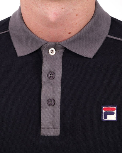 Fila Vintage Piping Poloshirt Schwarz/Grau