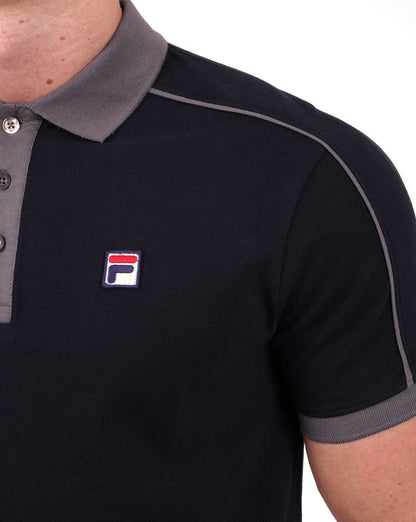 Fila Vintage Piping Poloshirt Schwarz/Grau