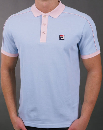 Fila Vintage Retro Piping Poloshirt Himmelblau/Pink