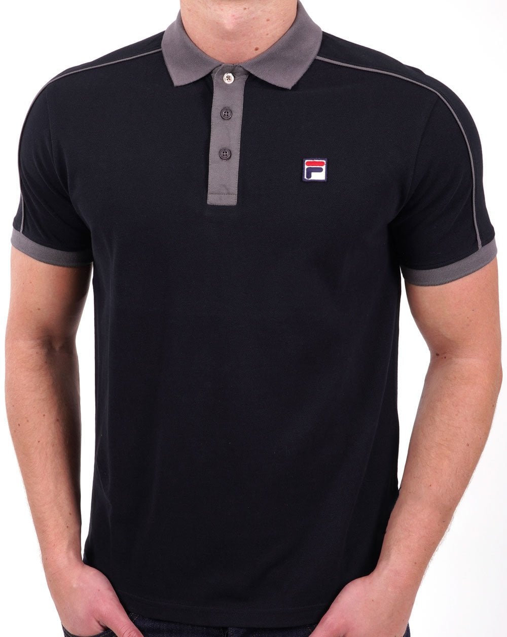 Fila Vintage Piping Poloshirt Schwarz/Grau