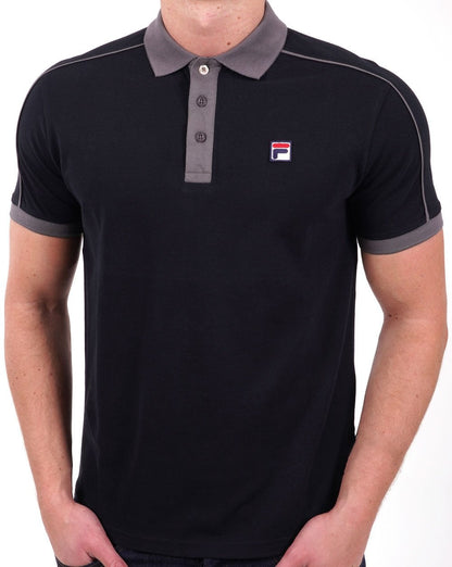 Fila Vintage Piping Poloshirt Schwarz/Grau