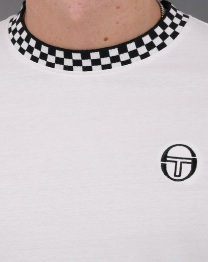 Sergio Tacchini – Ringer-T-Shirt mit Karomuster in Cremeweiß