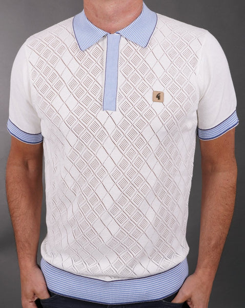 Gabicci Vintage Dafoe Knit Polo White Sky
