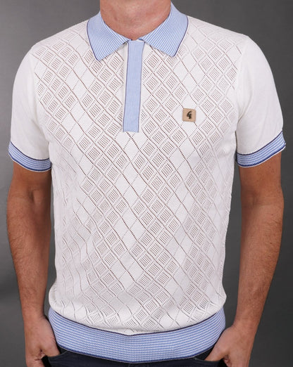 Gabicci Vintage Dafoe Strick-Poloshirt Weißer Himmel