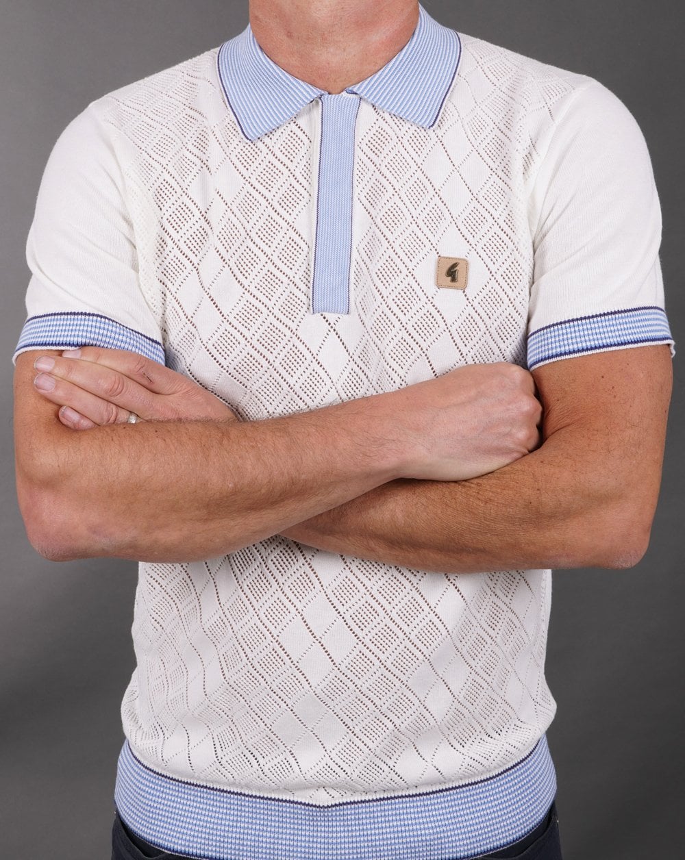 Gabicci Vintage Dafoe Strick-Poloshirt Weißer Himmel