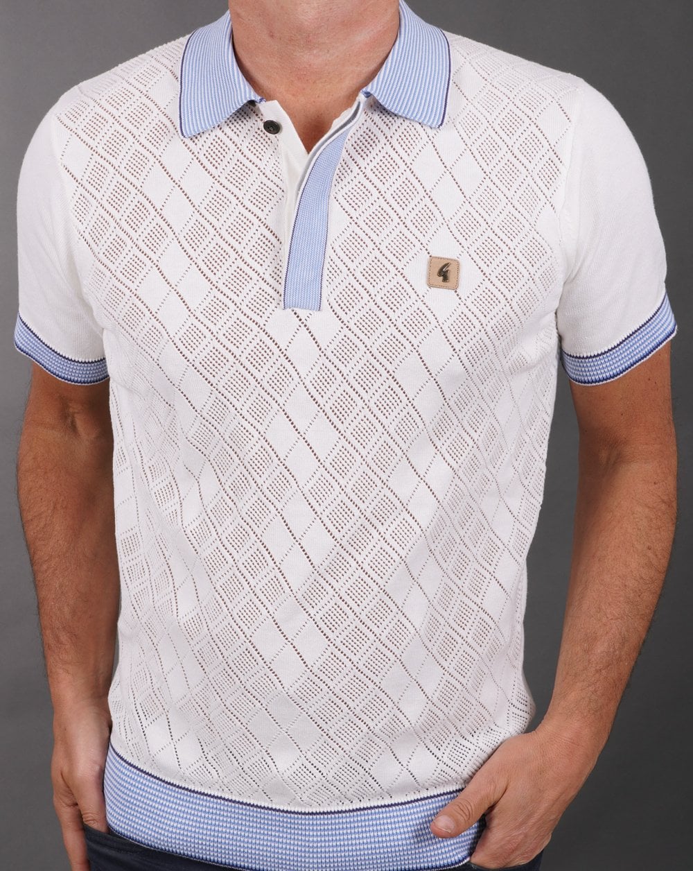 Gabicci Vintage Dafoe Strick-Poloshirt Weißer Himmel