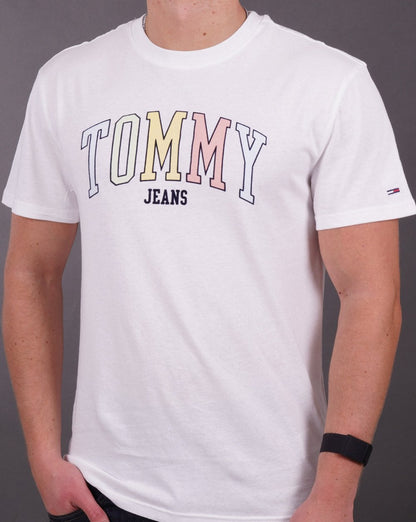Tommy Jeans – Weißes T-Shirt mit College-Logo