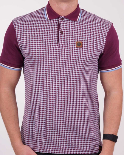 Trojan Poloshirt mit geometrischem Mustereinsatz, Portwein/Himmelblau