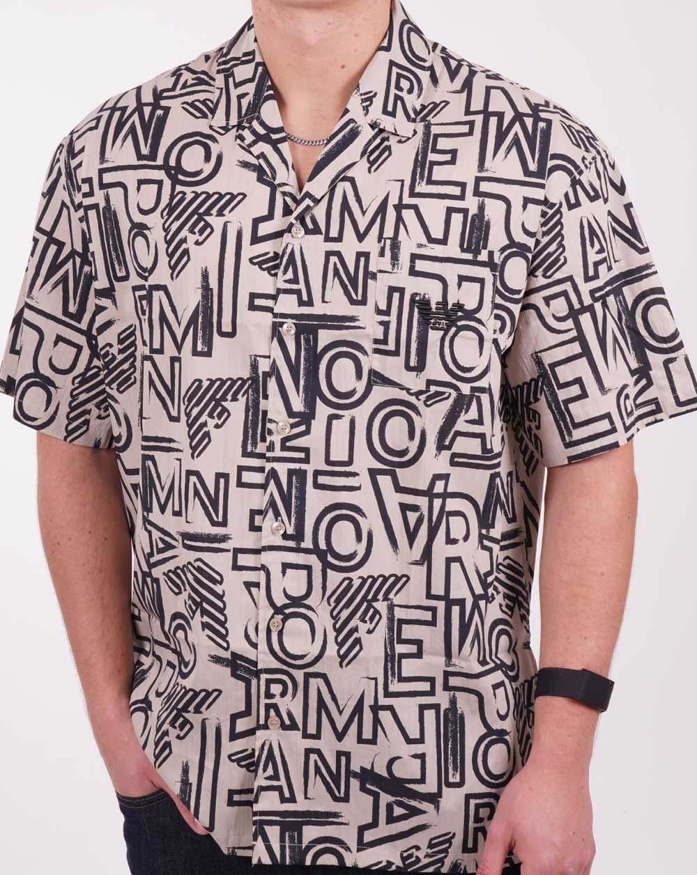 Emporio Armani Lettering SS Beach Shirt Beige