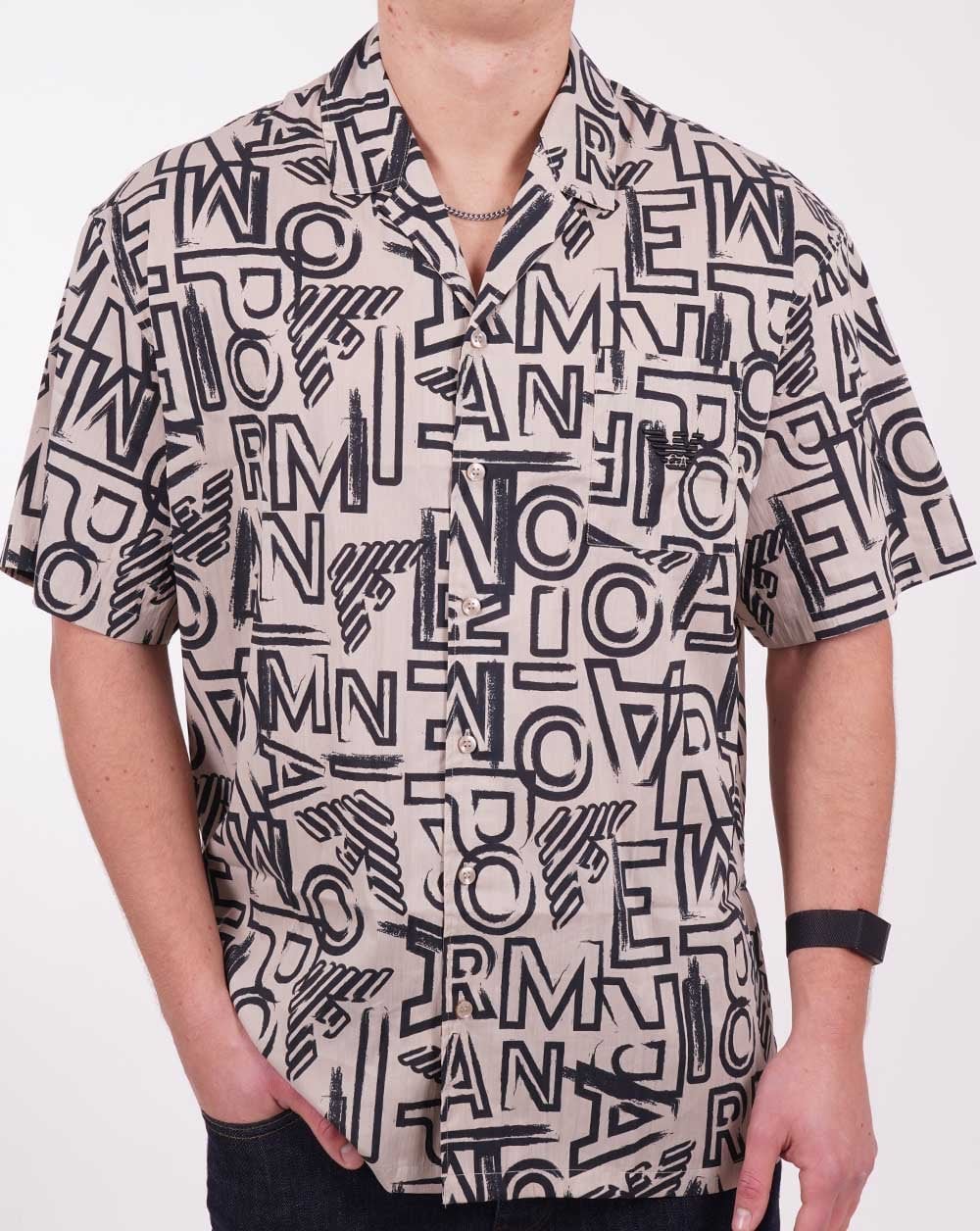 Emporio Armani Lettering SS Beach Shirt Beige