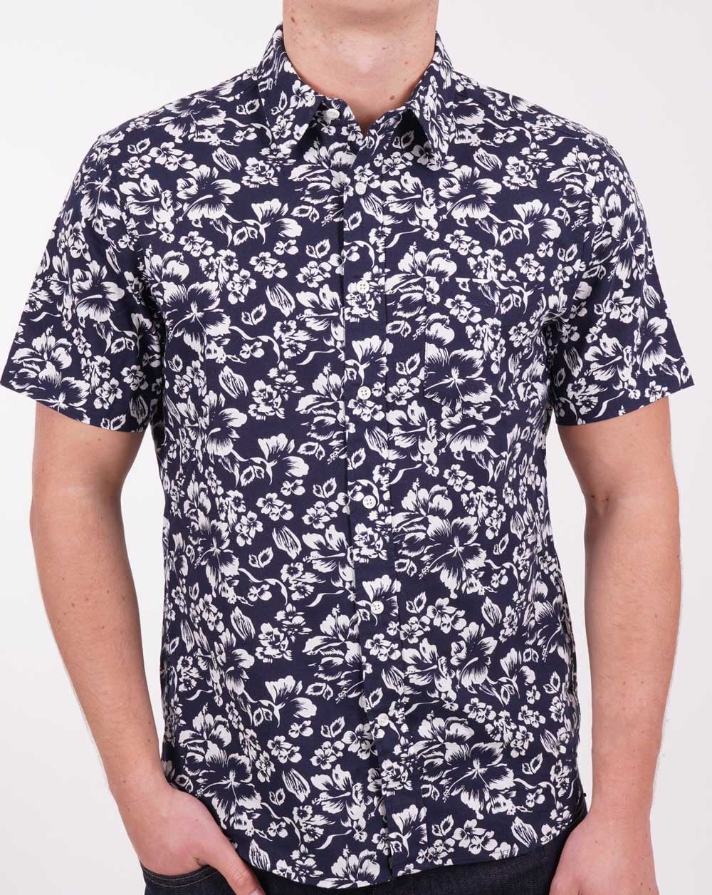 Gant Floral Cotton Linen SS Shirt Navy