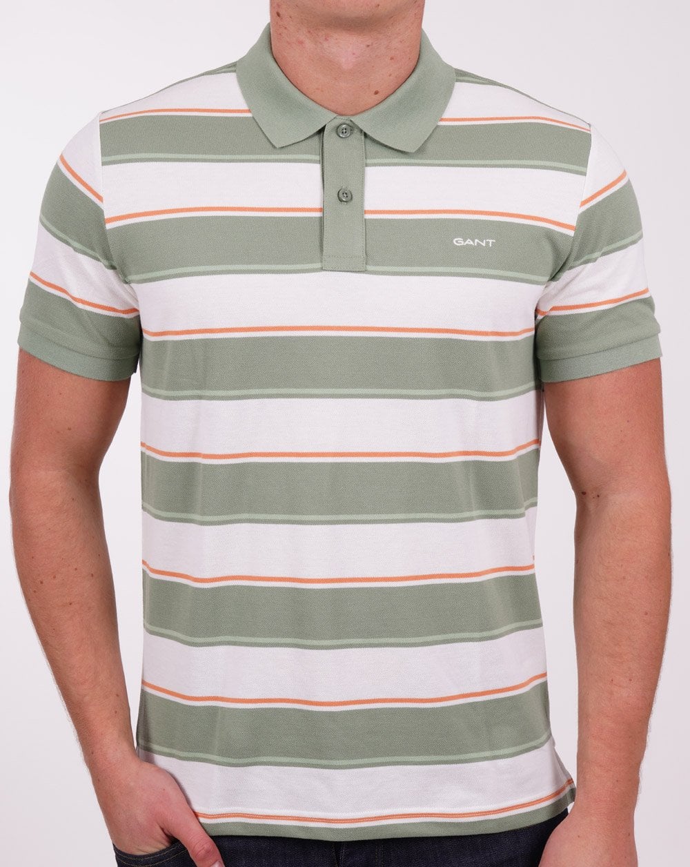 Gant – Piqué-Poloshirt mit mehreren Streifen in Grün