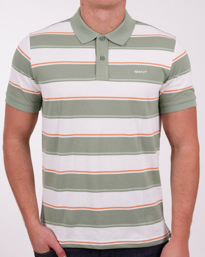 Gant – Piqué-Poloshirt mit mehreren Streifen in Grün