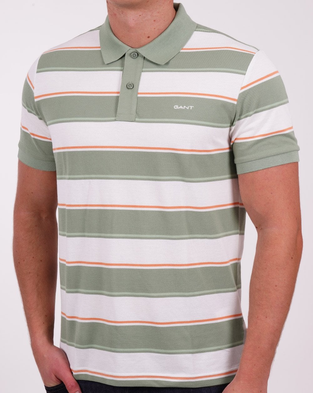 Gant – Piqué-Poloshirt mit mehreren Streifen in Grün