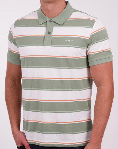 Gant – Piqué-Poloshirt mit mehreren Streifen in Grün
