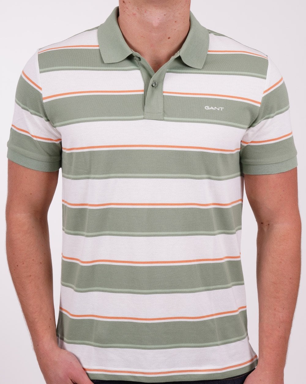 Gant – Piqué-Poloshirt mit mehreren Streifen in Grün