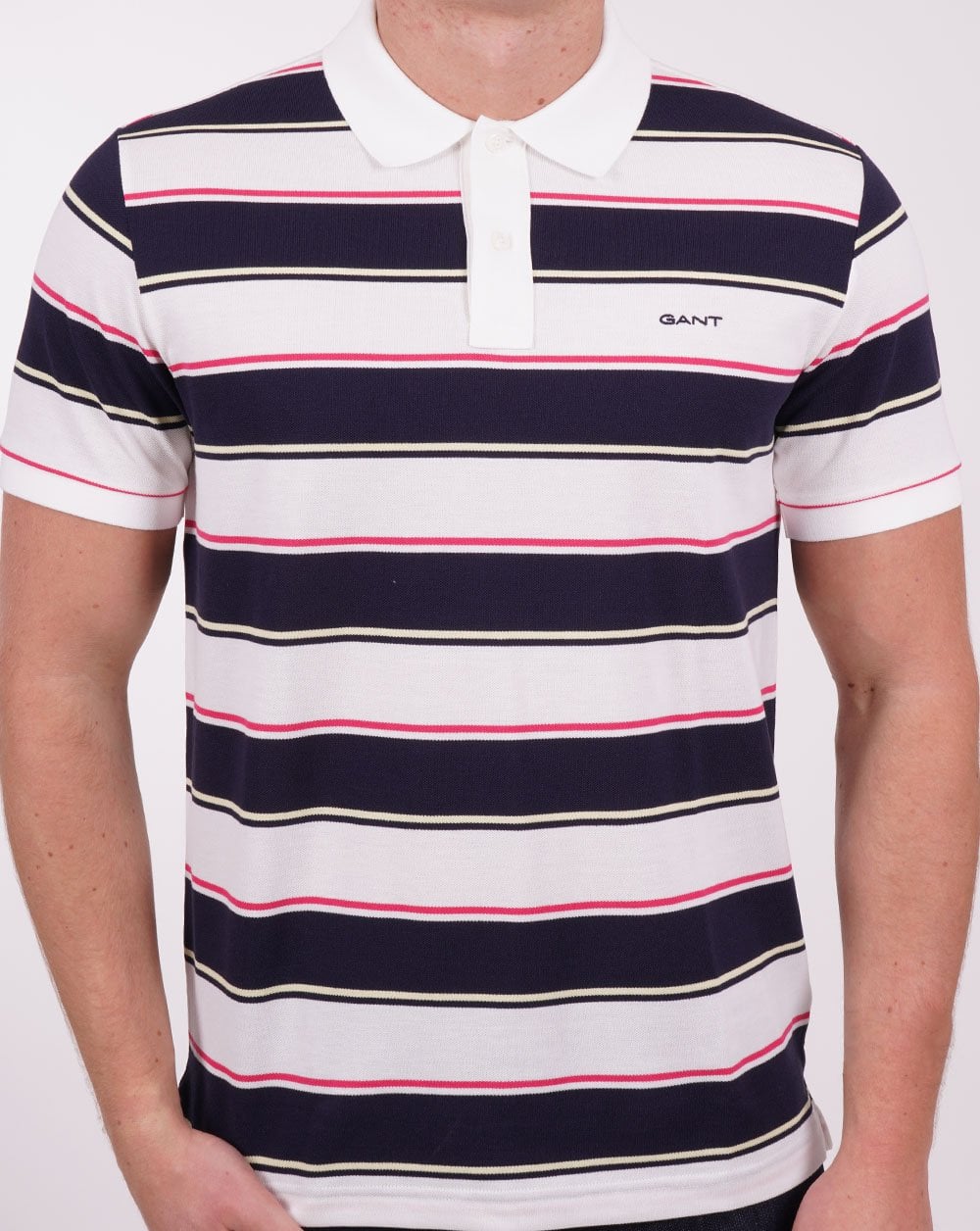 Gant – Piqué-Poloshirt mit mehreren Streifen in Weiß