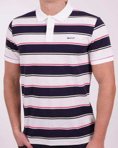Gant – Piqué-Poloshirt mit mehreren Streifen in Weiß