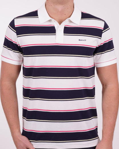 Gant – Piqué-Poloshirt mit mehreren Streifen in Weiß
