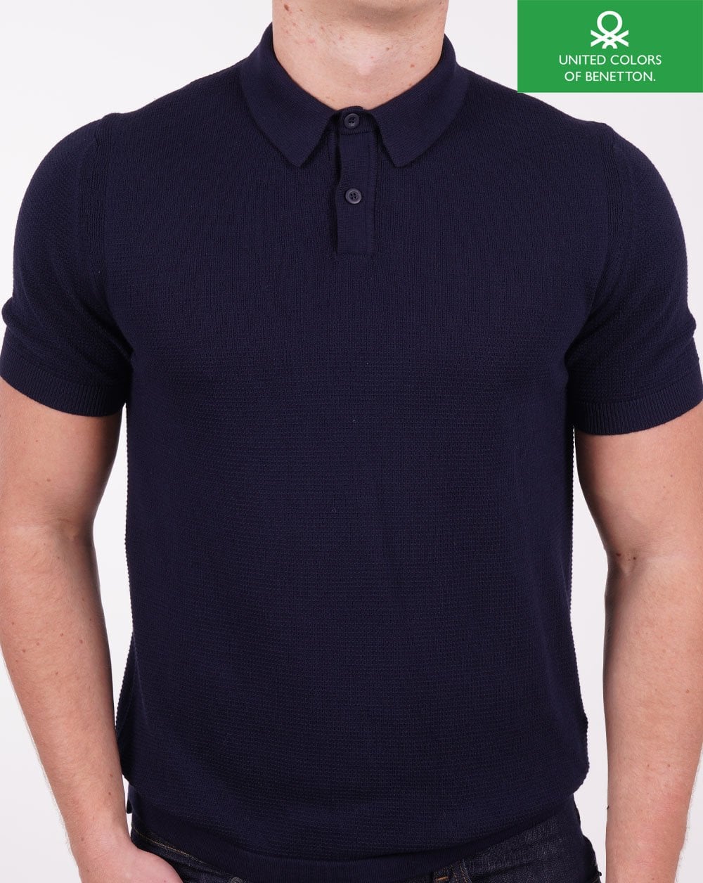 Benetton Strick-Poloshirt Marineblau