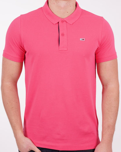 Tommy Jeans – Poloshirt mit Signatur-Knopfleiste in Hot Pink