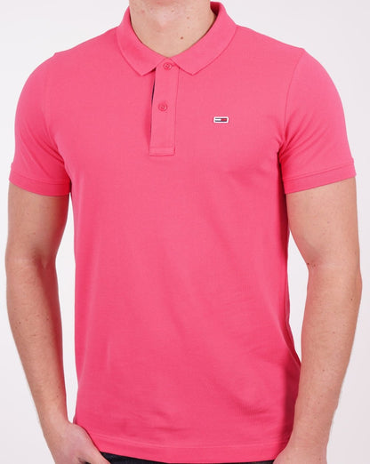Tommy Jeans – Poloshirt mit Signatur-Knopfleiste in Hot Pink