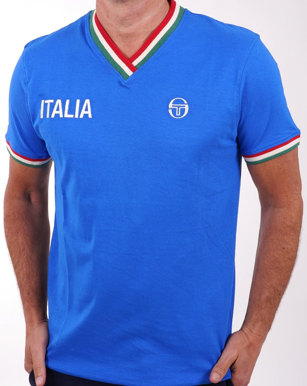 Sergio Tacchini Italia T-Shirt mit V-Ausschnitt, Königsblau
