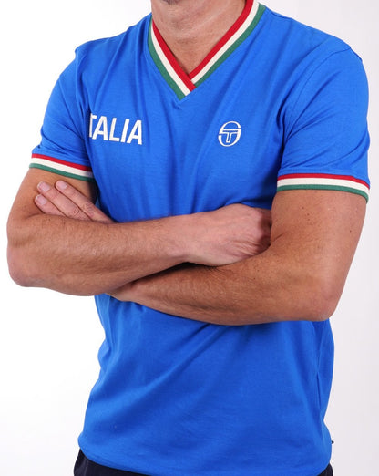 Sergio Tacchini Italia T-Shirt mit V-Ausschnitt, Königsblau
