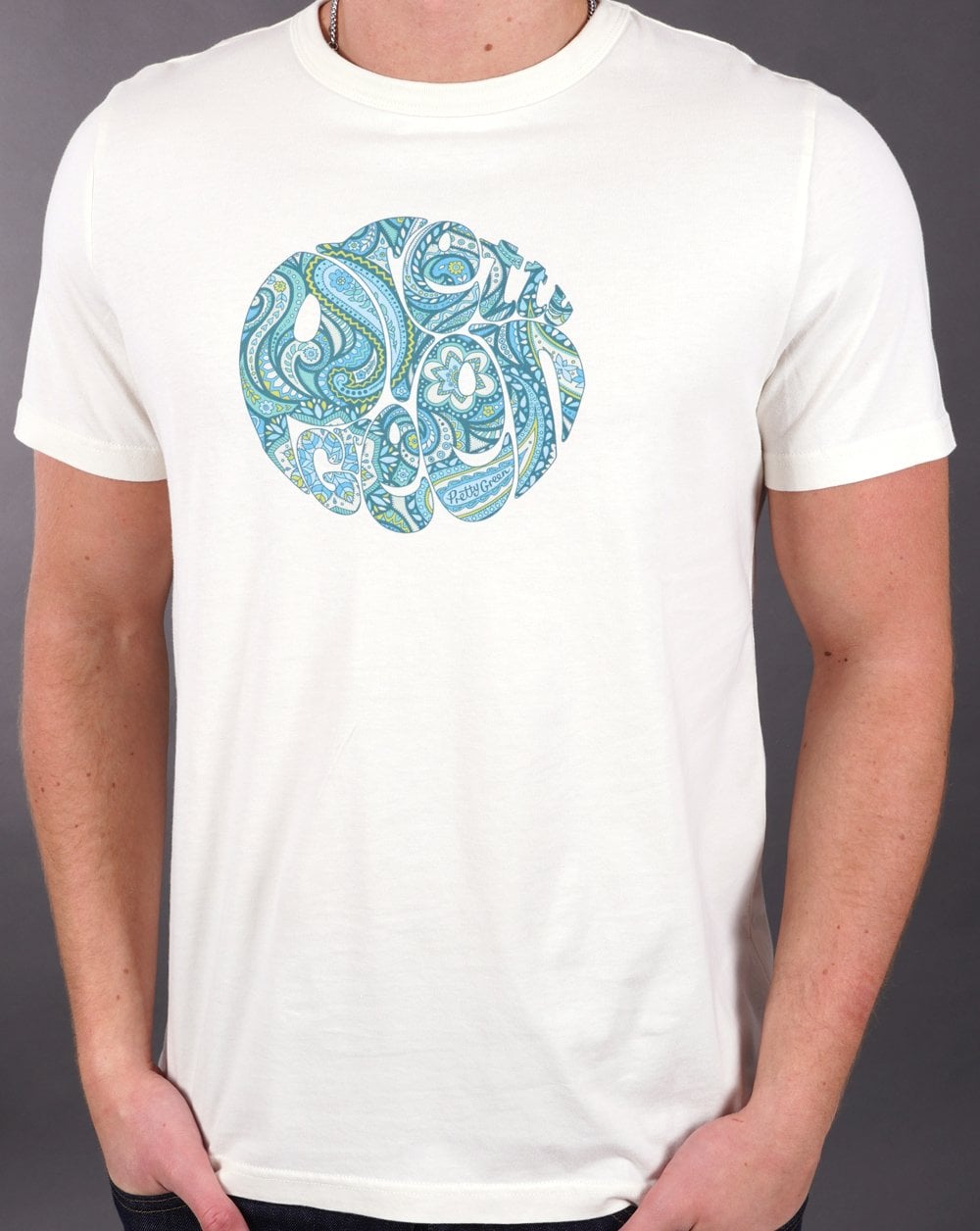 Pretty Green – T-Shirt mit Paisley-Logo in Stein