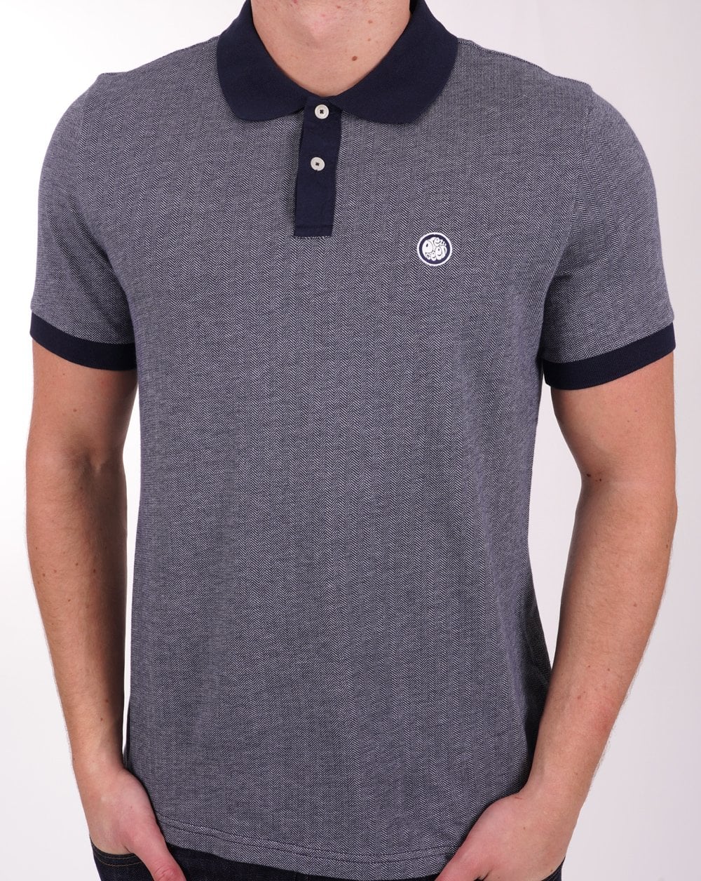 Pretty Green Fischgräten-Poloshirt Marineblau