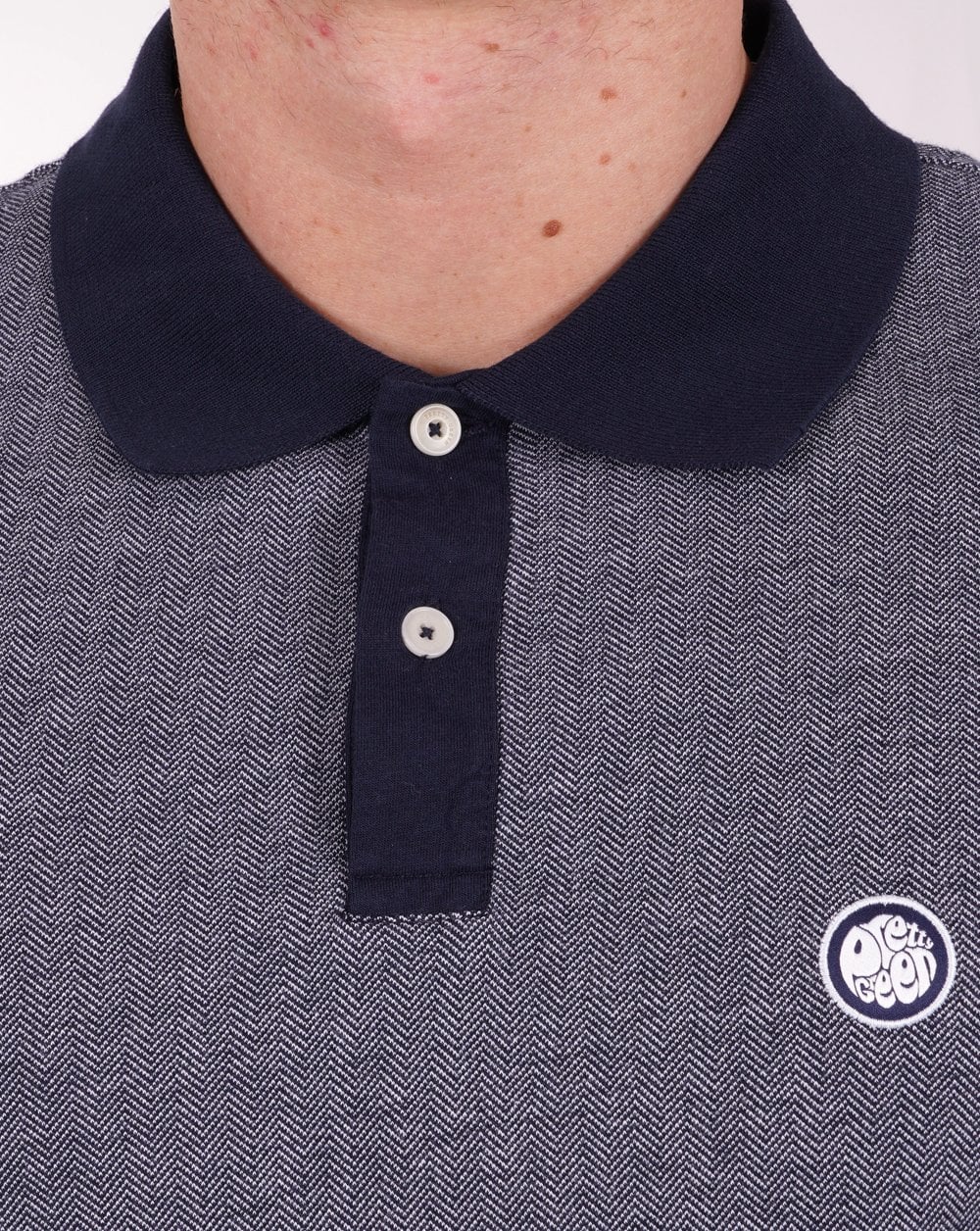 Pretty Green Fischgräten-Poloshirt Marineblau
