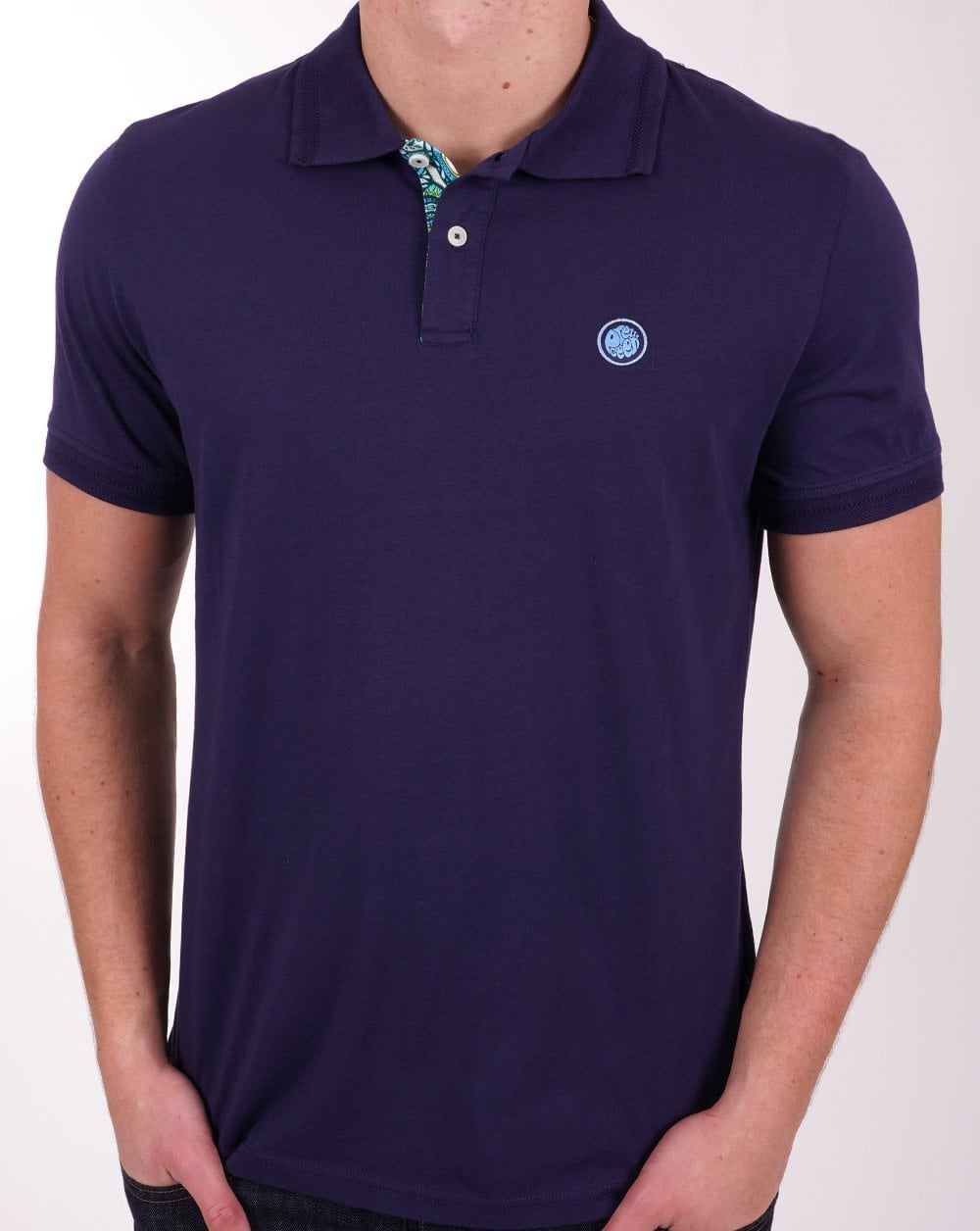 Pretty Green Itchycoo Poloshirt mit Paisley-Knopfleiste, Marineblau