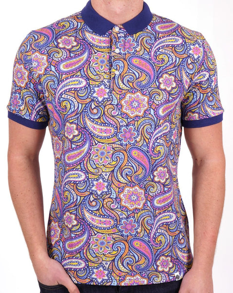 Pretty Green Festival Paisley Polo Shirt Multi-Colour