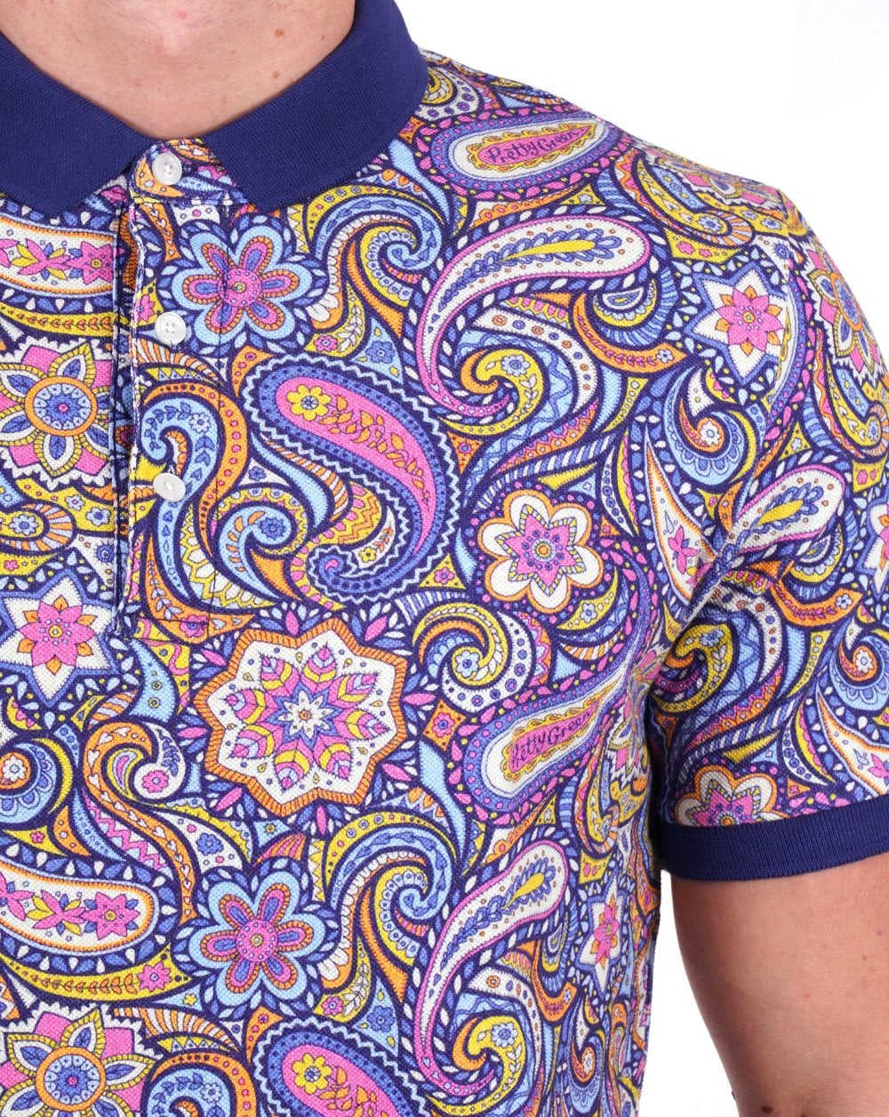 Pretty Green – Festival-Poloshirt mit Paisleymuster, mehrfarbig