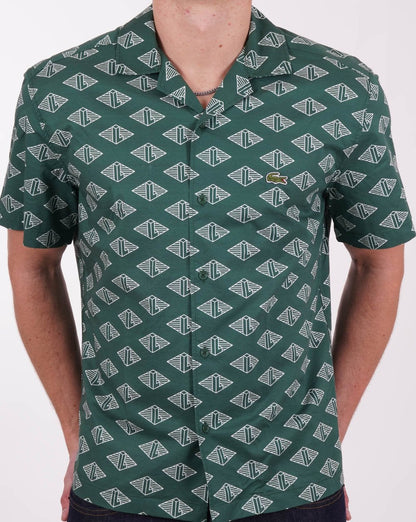 Lacoste Monogram Cuban Kurzarmhemd Grün/Weiß