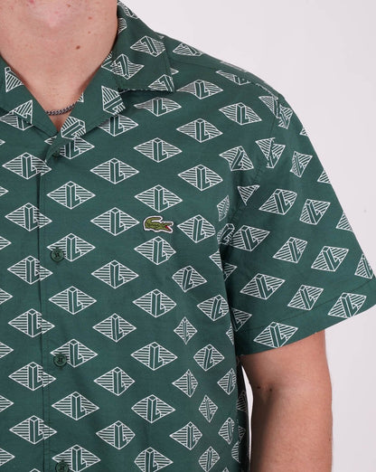 Lacoste Monogram Cuban Kurzarmhemd Grün/Weiß