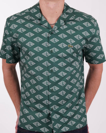 Lacoste Monogram Cuban Kurzarmhemd Grün/Weiß