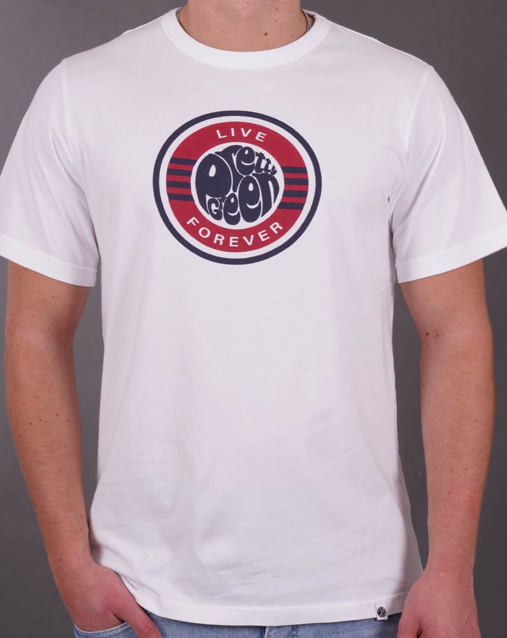 Pretty Green – T-Shirt mit Logo „Live Forever“ in Weiß