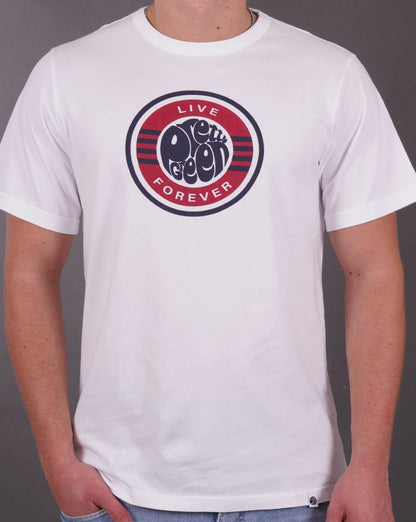 Pretty Green – T-Shirt mit Logo „Live Forever“ in Weiß