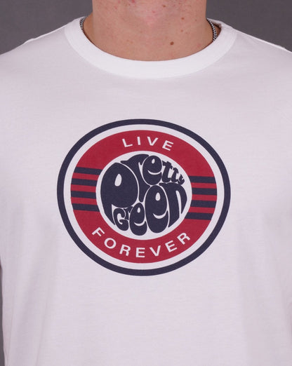 Pretty Green – T-Shirt mit Logo „Live Forever“ in Weiß