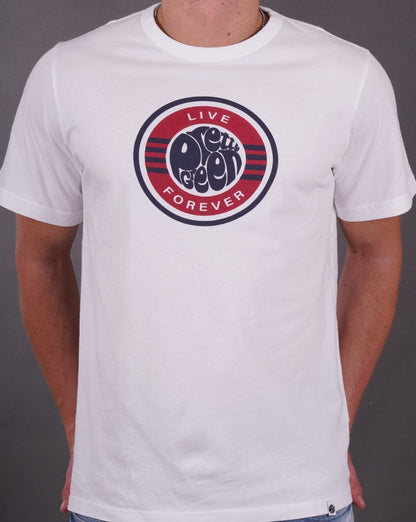 Pretty Green – T-Shirt mit Logo „Live Forever“ in Weiß